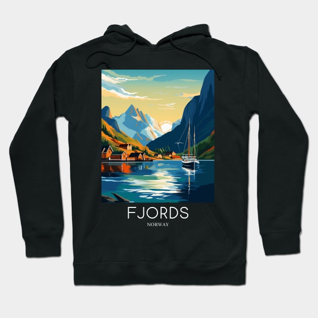 A Pop Art Travel Print of the Fjords - Norway Hoodie by Studio Red Koala